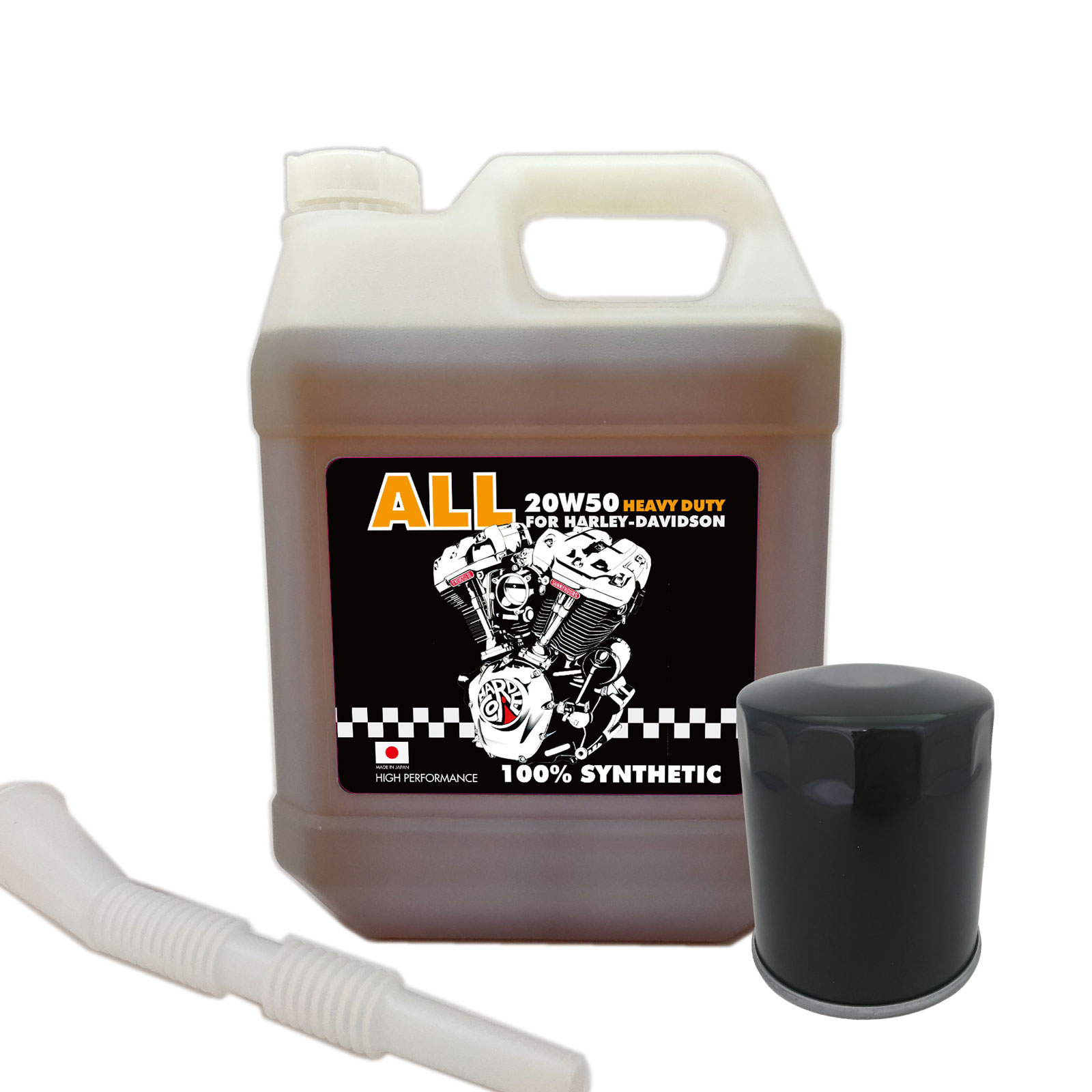 100％全合成 SYNTHETIC ミルウォーキー8 オイル交換セット （エンジンオイル ALL HD ４Ｌ）+（黒 オイルフィルター） 20W50 [PARTS DEPOT pdkrsh 62600005-hd4-171b 4580443492038 ]