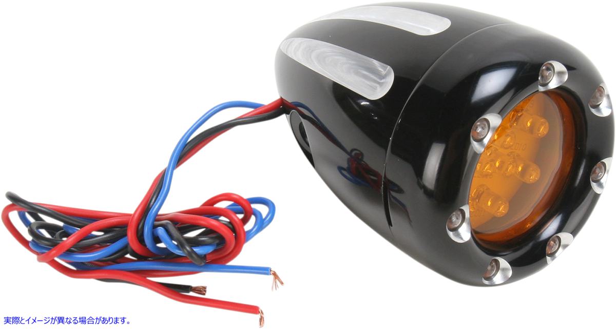 取寄せ Deep Cut Factoryスタイルのターンシグナル/ LEDファイアリング アレンネス Turn Signals - LED - Deep Cut - Black/Amber - White Ring 12-765 20400838