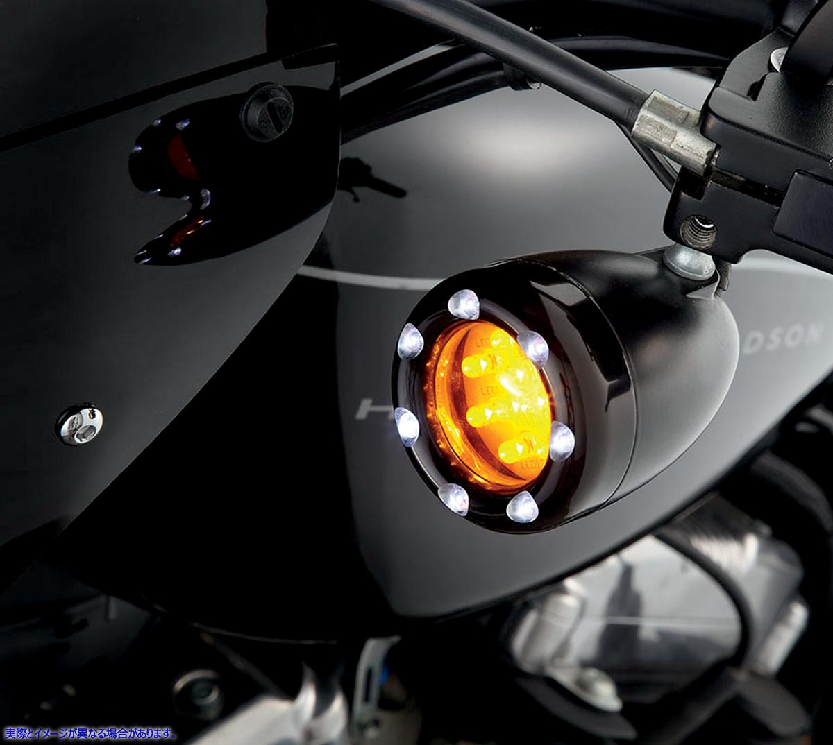 取寄せ 工場用の「ファイヤーリング」キット「デューススタイル」ターン信号ハウジング アレンネス LED Light Kit for Factory Turn Signal Housing - Amber/White - Black 12-759 20400848