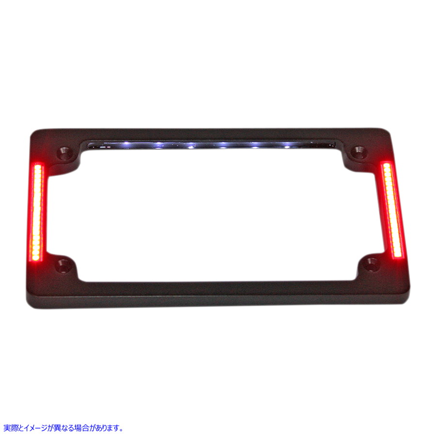 取寄せ フラッシュマウントLEDとLEDプレート照明を備えた三頭様体のオートバイプレートフレームフレーム カスタムダイナミクス License Plate Frame with LED - Flat - Black TF07-B 20300900