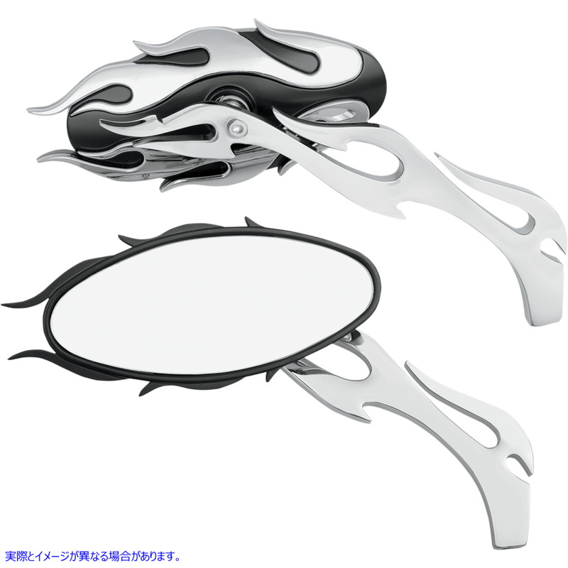 取寄せ フレイムの楕円形の鏡 ドラッグスペシャリティーズ Flame Oval Mirror - Black/Chrome 0640-0483 06400483