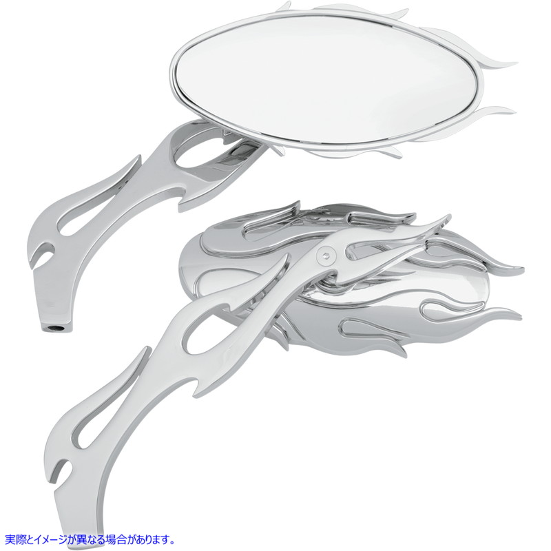 取寄せ フレイムの楕円形の鏡 ドラッグスペシャリティーズ Flame Oval Mirror - Chrome 0640-0484 06400484