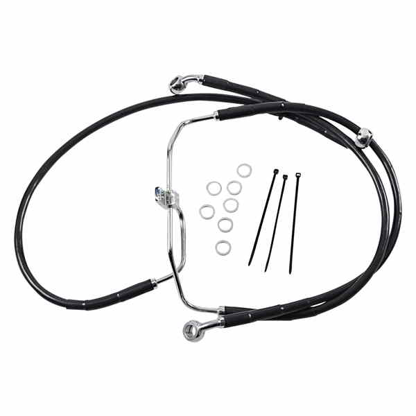 取寄せ 拡張長さブラックビニールブレーキラインキット ドラッグスペシャリティーズ Brake Line - Front - Black - +4 - FXDF '08-'17 1741-2908 17412908