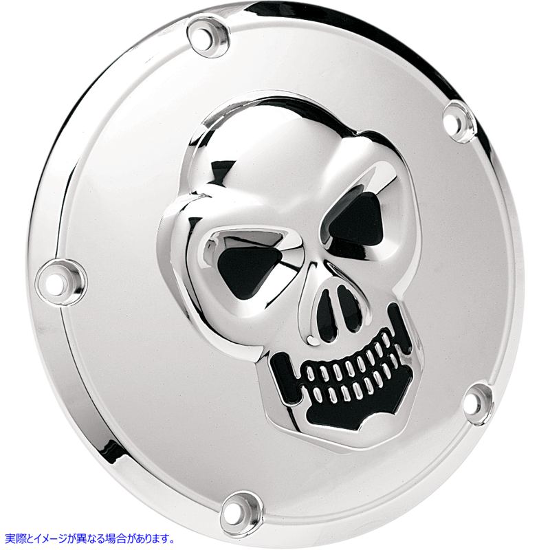 取寄せ 3-Dスカルダービーカバー ドラッグスペシャリティーズ Skull Derby Cover - Chrome - 5 Hole 1902-0061 19020061