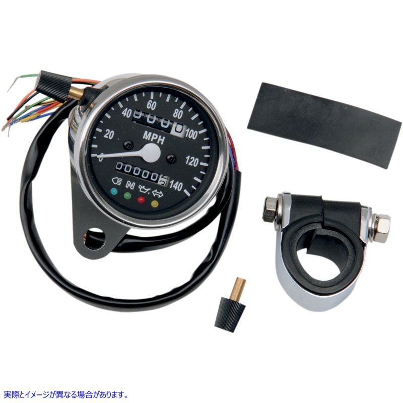取寄せ 2.4 LEDインジケーターを備えたミニメカニカルスピードメーター ドラッグスペシャリティーズ MPH Mini Mechanical Speedometer with LED Indicators - Black Face - 2240:60 Ratio - 2.4 2210-0210 22100210