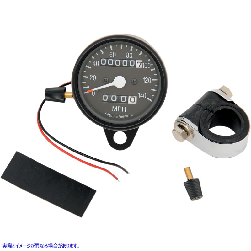 取寄せ 2.4ミニメカニカルスピードメーター ドラッグスペシャリティーズ 2.4 MPH Mini LED Mechanical Speedometer/Indicators/Trip - Black Housing - Black Face - 2:1 2210-0251 22100251