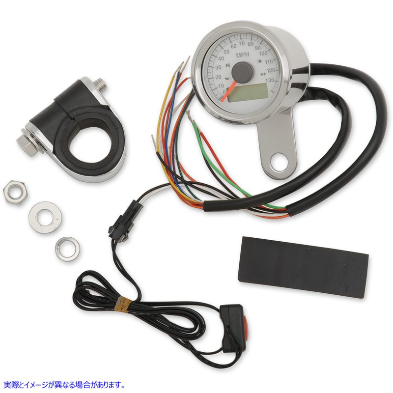 取寄せ 1-7/8インジケータライトを備えたプログラム可能な速度計 ドラッグスペシャリティーズ Programmable Speedometer with Indicator Lights - Stainless Steel - 140 MPH LED White Face - 1-7/8 2210-0417 22100417