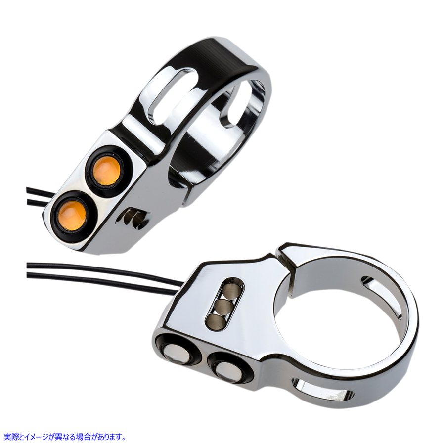 取寄せ ラットアイLEDフォークマウントターンシグナル ジョーカーマシーン Rat Eye LED Turn Signals - 49 mm - Chrome 05-200-3C 20201304