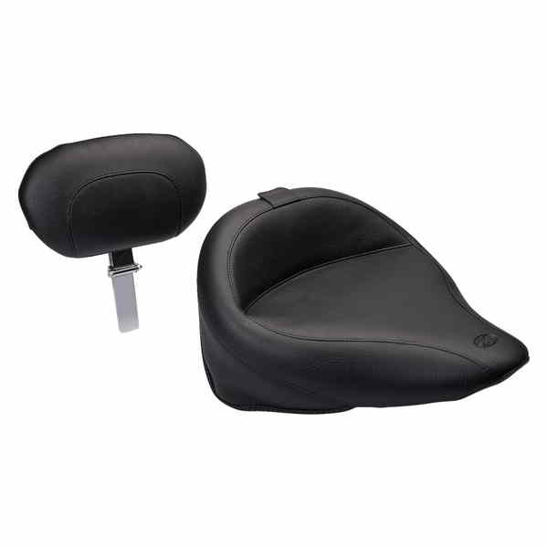 取寄せ 取り外し可能なバックレストを備えたワイドスタイルのソロシート マスタング Wide Solo Seat - With Backrest - Vintage - Black - Smooth - FLST '00-'05 79121 08020237