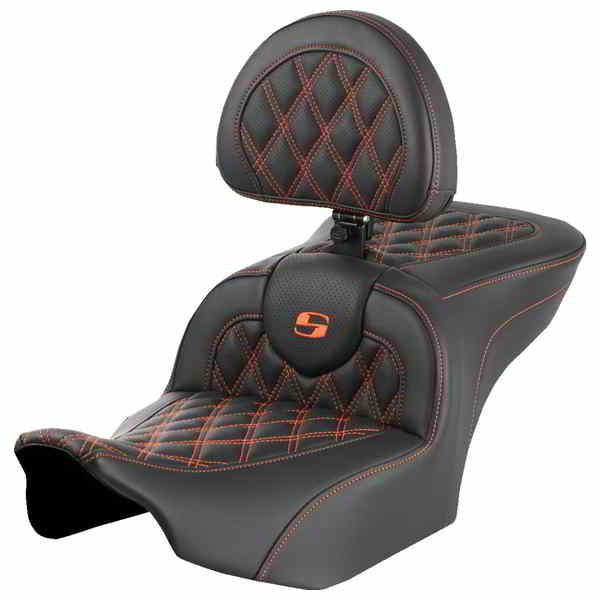 【並行輸入品】 サドルマン ロードソファ  シート - バックレスト付き - ラティスステッチ - オレンジステッチ - FLTR/FLHX 23-24 823-07-182B3 08011721