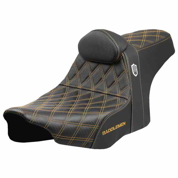 【並行輸入品】 サドルマン プロシリーズ SDC パフォーマンスシート - ゴールドステッチ - バックレスト付き - FLT/FLH 23-25 SC82307DB7 08012013