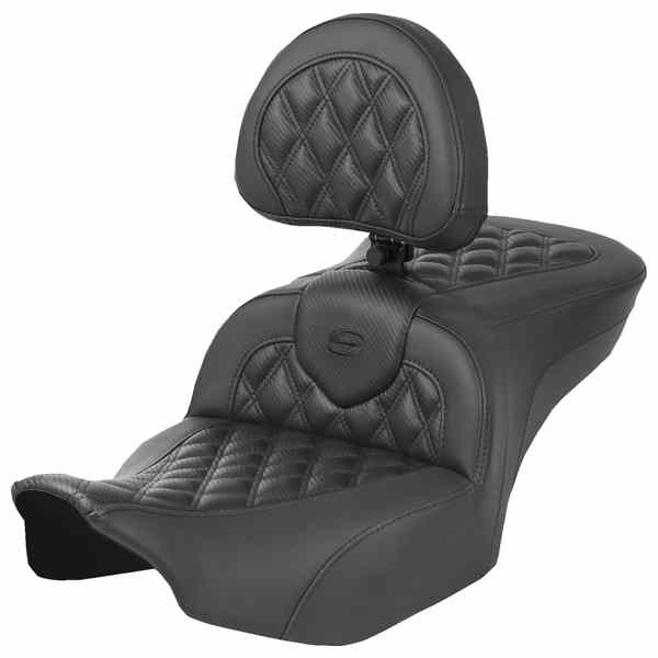 【並行輸入品】 サドルマン ヒーター付きロードソファ シート - カーボンファイバー - ラティスステッチ - バックレスト付き - FLT/FLH 23-24 823-07-206C0 08012043