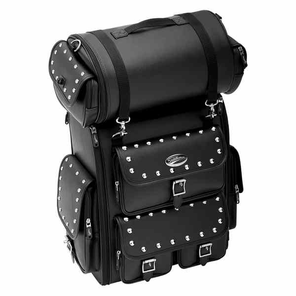 取寄せ Studdedロールバッグ付きのEx2200S Sissy Barバッグ サドルマン Sissy Bar Bag - Desperado - Black Studded EX000263 35150097